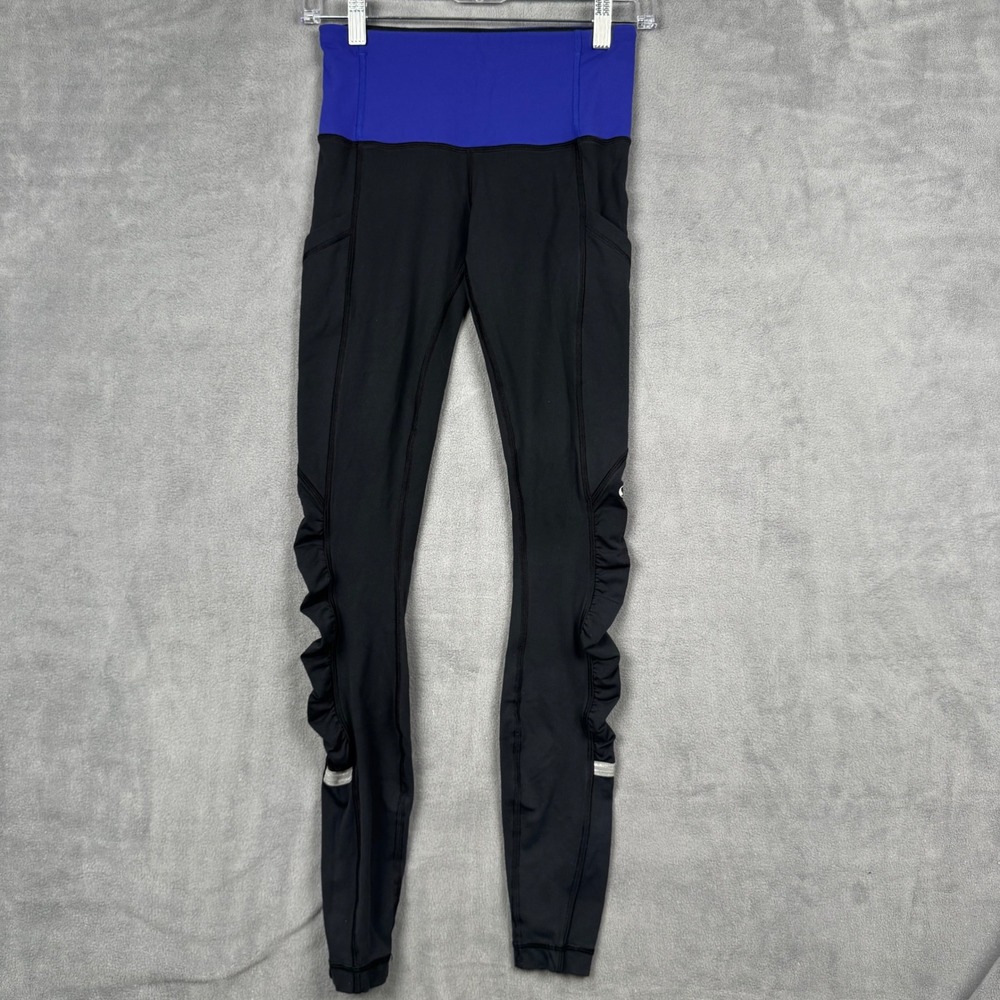 Lululemon Tight Stuff Tight Black‎ Blue Running Leggings Reflective Mens Size 4